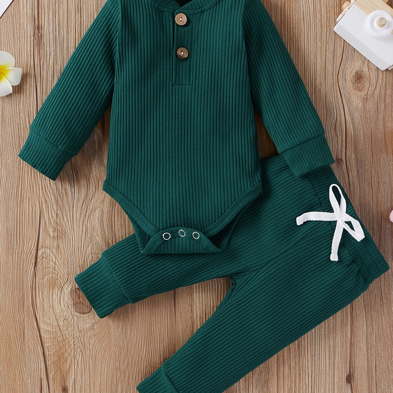 Ribbed Long Sleeve Pullover Creeper Tops Pants 2PCS Set