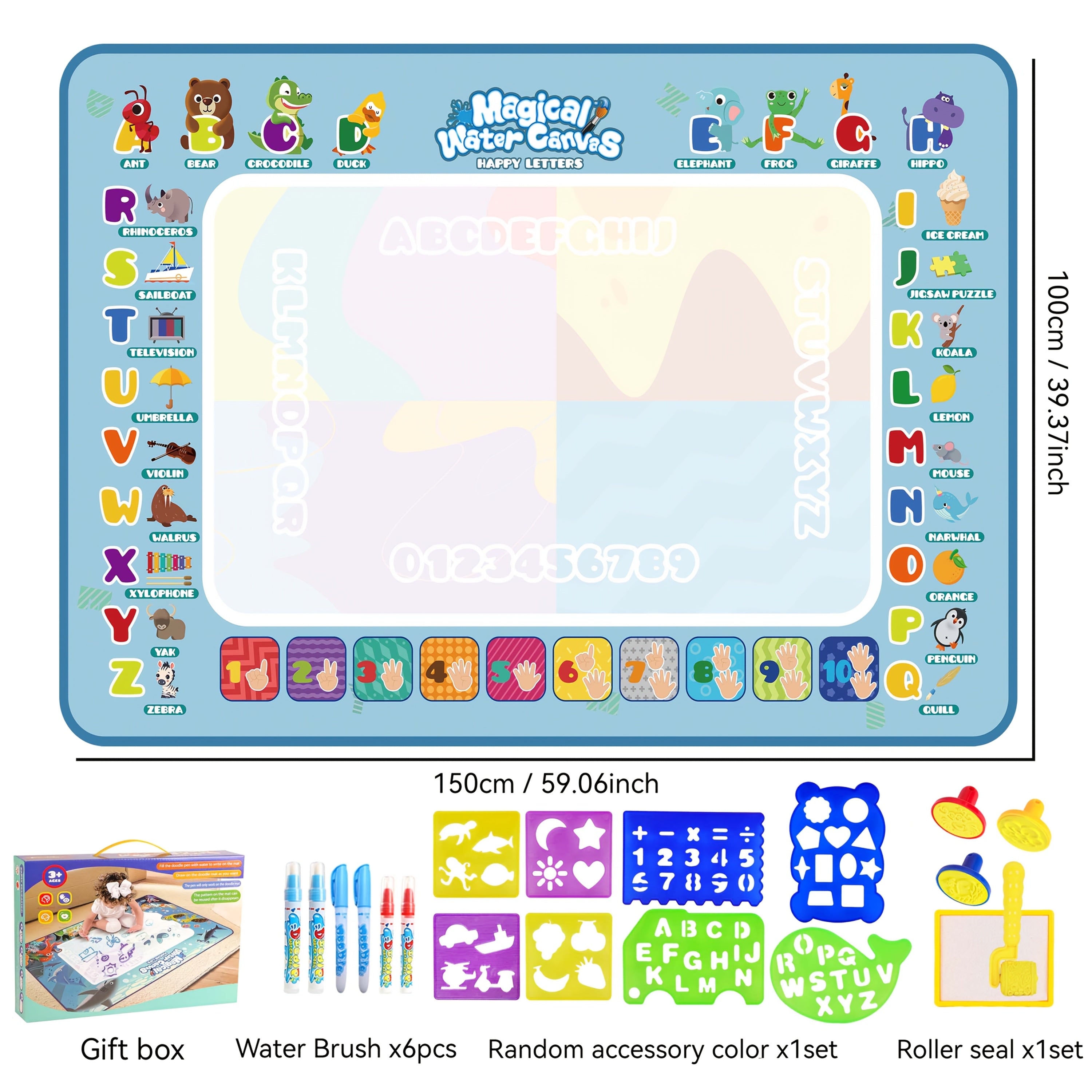 Kids Watercolor Canvas Doodle Painting Mat Toy