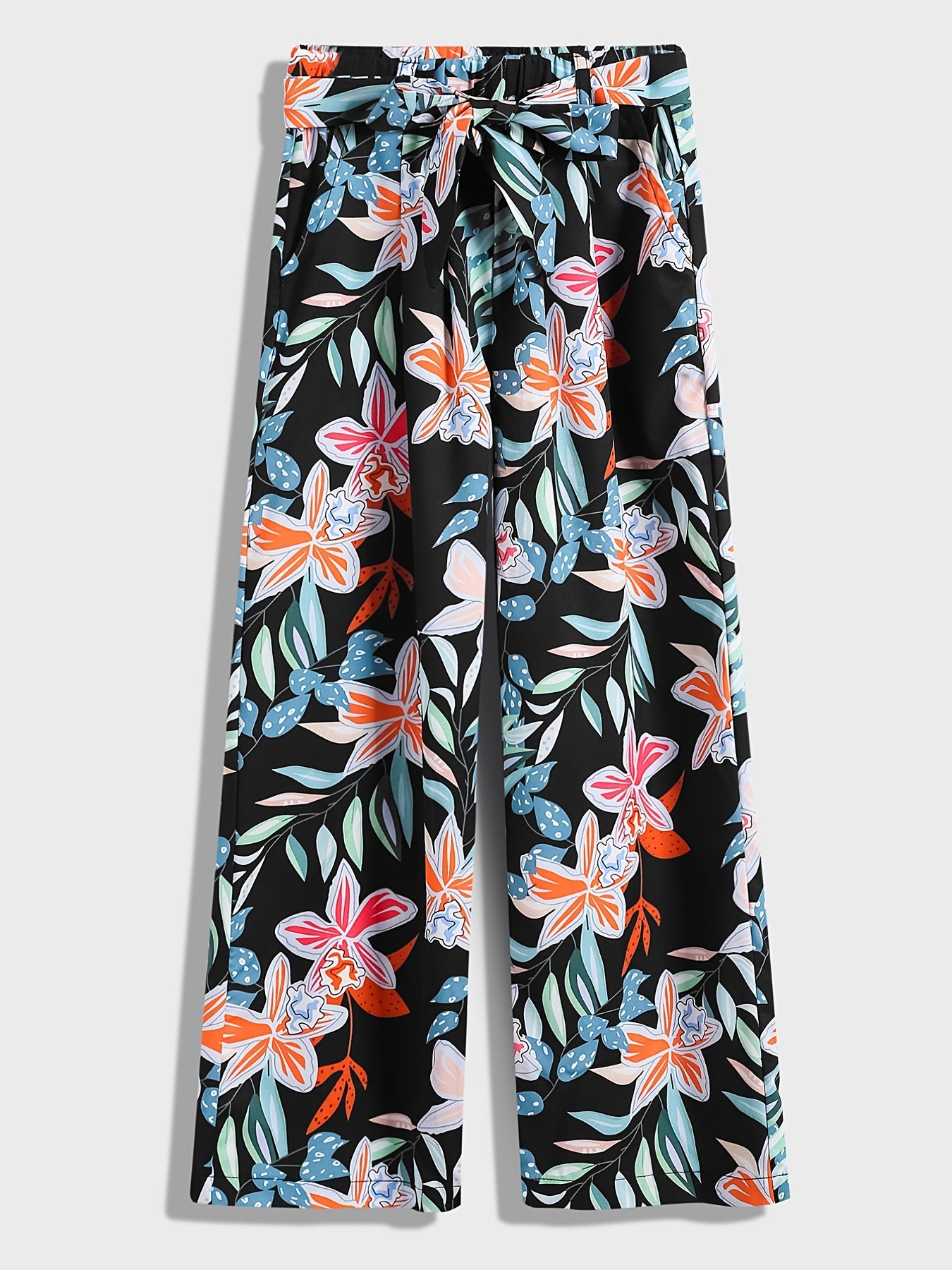 Girls Flower Print Wide Leg Pants Loose Casual