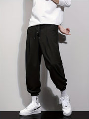 Men's Drawstring Button Wrinkle Pocket Sweatpants Loose Jogger Pants