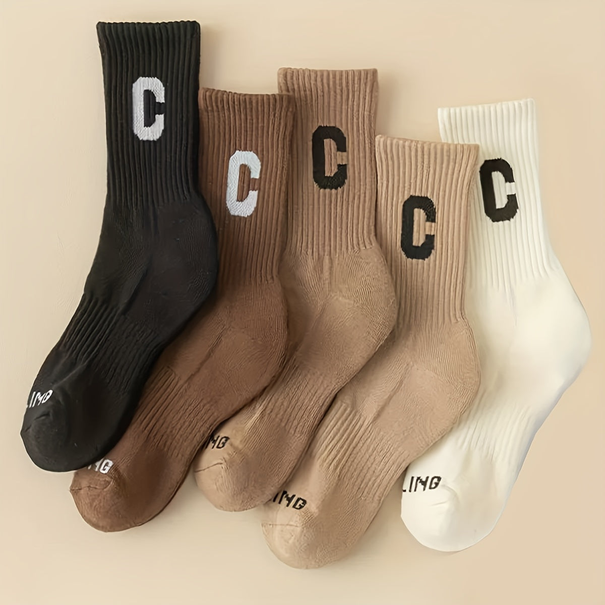 5 Pairs Letter Print Ribbed Socks Women's Mid Tube Stockings