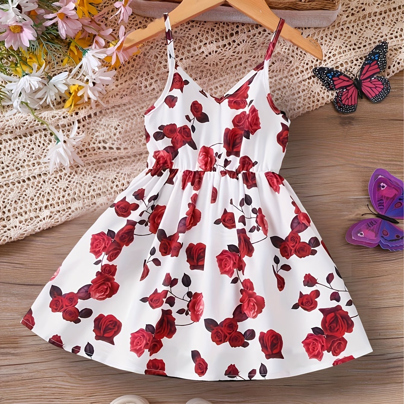 Baby Girl Flower Print Strap Dress