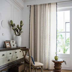 Geometric Print Semi Shading Curtains with Tassel Rod