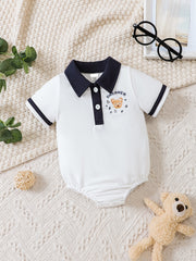 Baby Boys Bear Graphic Polo Neck Bodysuit
