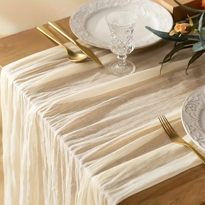 Polyester Balinese Table Runner Pleated Solid Cheesecloth Cover