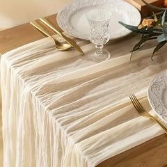 Polyester Balinese Table Runner Pleated Solid Cheesecloth Cover