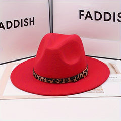 Leopard Belt Fedora Hat Wide Brim Sun Hat