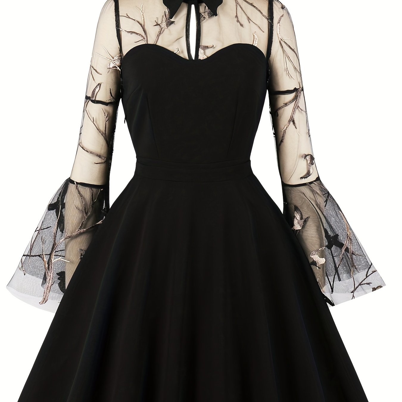 Halloween Dress Women's Cut Out Jacquard Mesh Bell Sleeve
