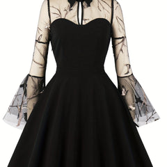 Halloween Dress Women's Cut Out Jacquard Mesh Bell Sleeve