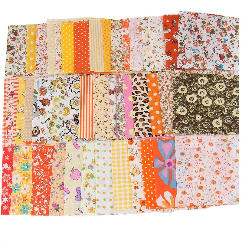 50pcs Mini Flower Print Fabric Patchwork 3.9x3.9in