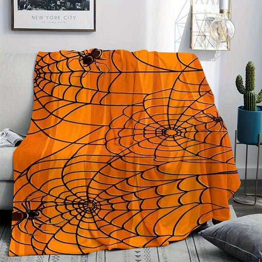 Orange Spider Web Printed Blanket for Home & Outdoor Use