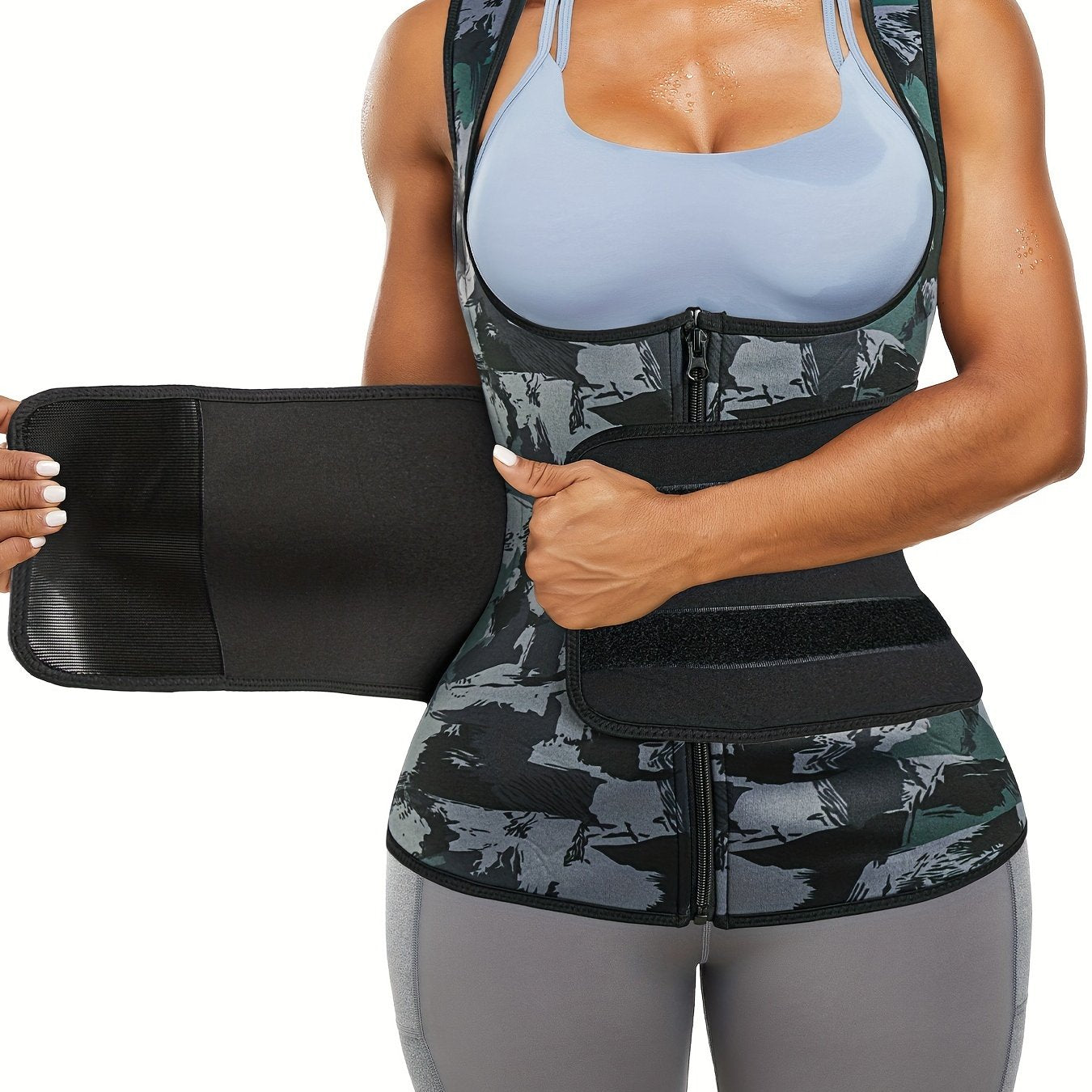 Camouflage Pattern Zipper Body Shaping Tank Top Women's Activewear