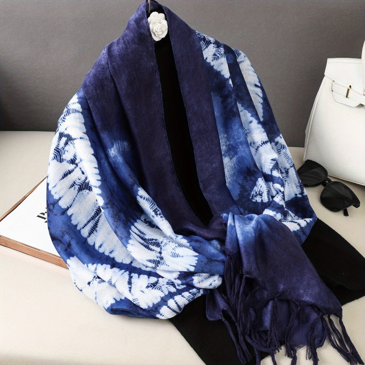 Tie Dye Tassel Scarf Vintage Print Shawl Boho Headwraps