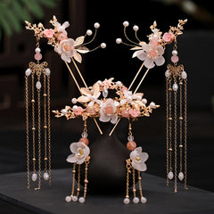 Chinese Pearl Hairpin Earring Tiara Set Women Hair Accessory