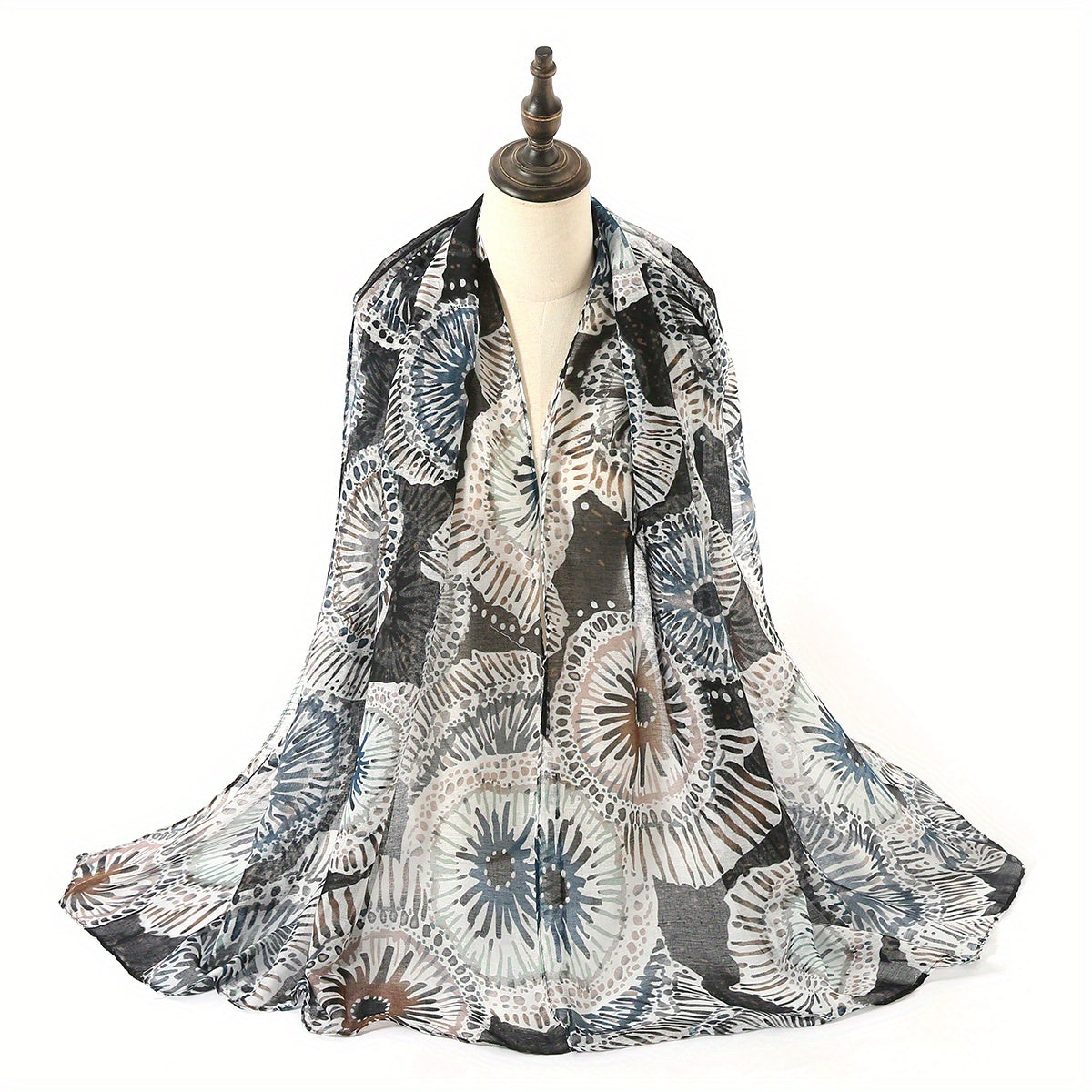 Tie Dye Block Voile Scarf Circle Print Shawl