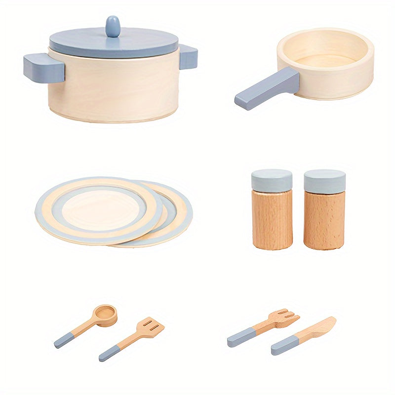 Cucinino 13pcs Wooden Kids Cookware Set Pretend Play Kitchen Toys Age 3-6