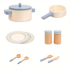 Cucinino 13pcs Wooden Kids Cookware Set Pretend Play Kitchen Toys Age 3-6