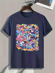 Cartoon Print Men's Graphic T-shirt for Summer