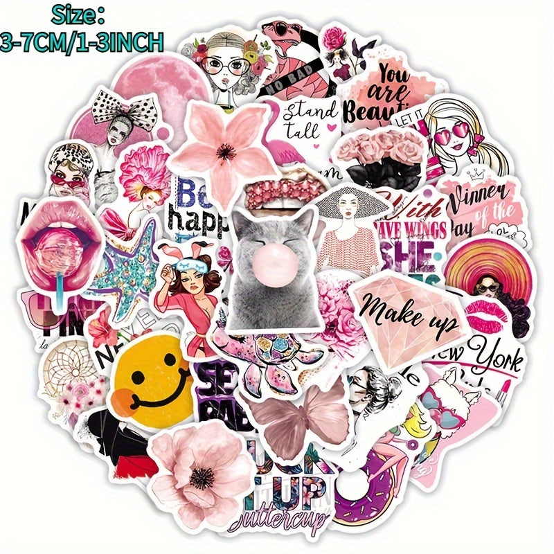 50pcs Vsco Wind Pink Series Graffiti Stickers Waterproof Decorative S