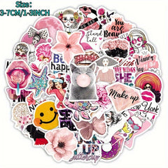 50pcs Vsco Wind Pink Series Graffiti Stickers Waterproof Decorative S