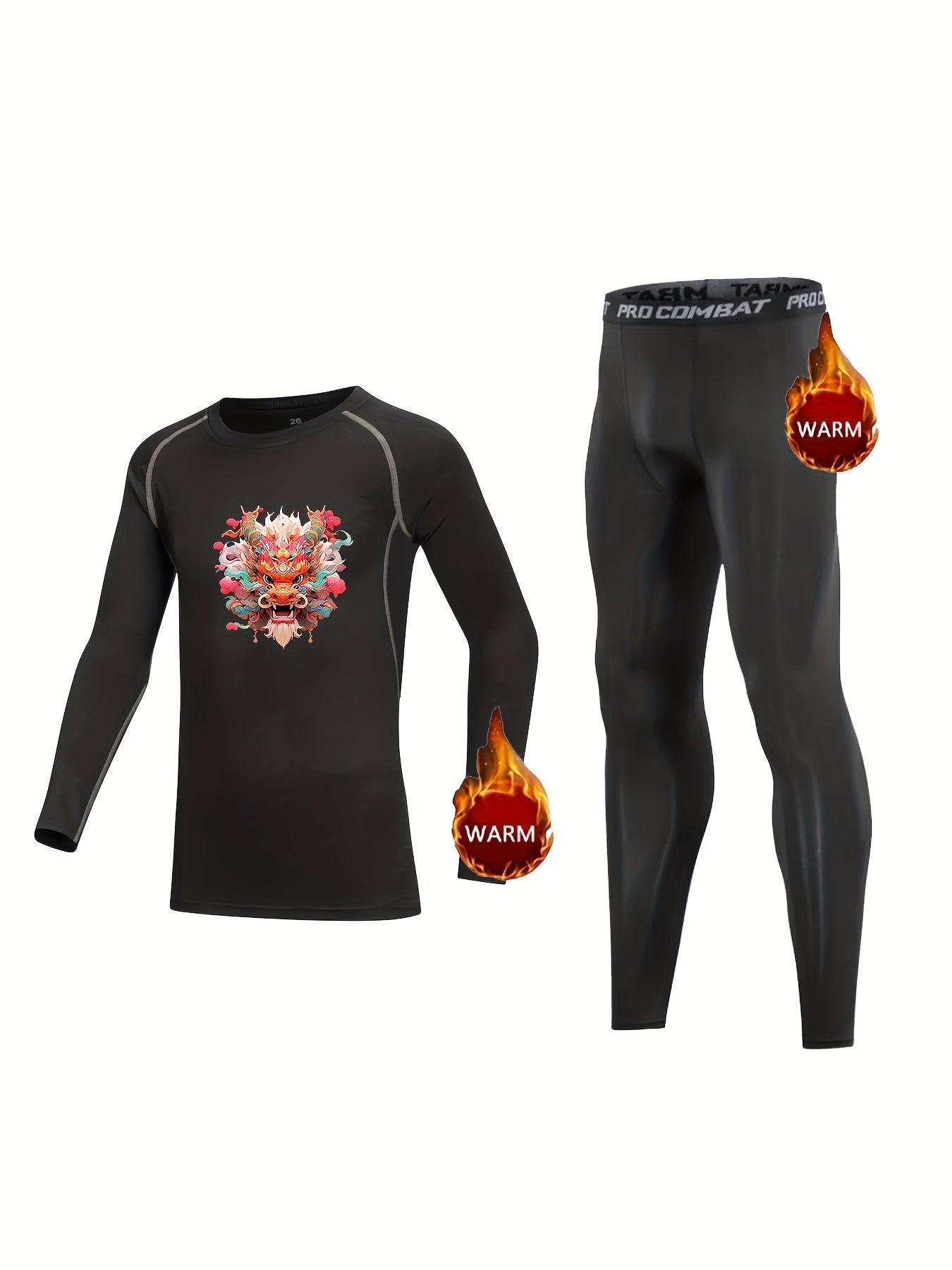 Kids Compression Dragon Fleece Sets, Elastic Waist, Letter Print, Pack of 2