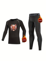 Kids Compression Dragon Fleece Sets, Elastic Waist, Letter Print, Pack of 2
