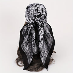 Vintage Paisley Print Square Scarf Satin Shawl Head Scarf Silk Bandana