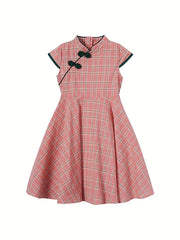 FOREST KIDS Vintage Plaid Cheongsam For Girls