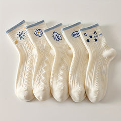5 Pairs Cartoon & Argyle Textured Women's Stockings