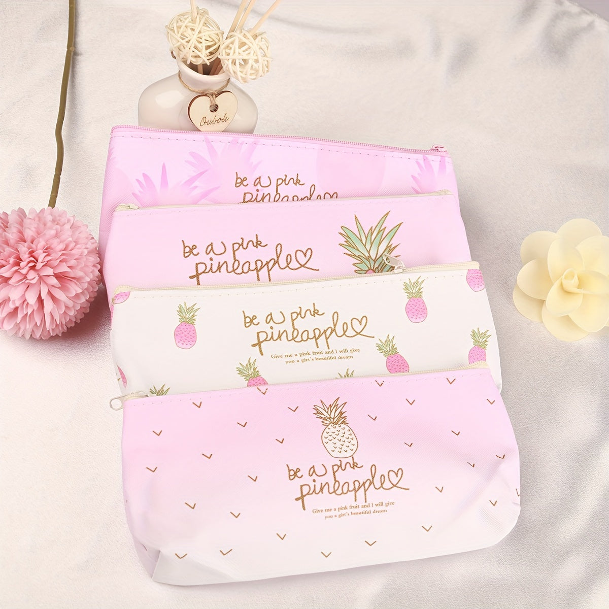 Pineapple Cartoon Pattern Pen Case PU Leather Large Capacity Stationery Storage