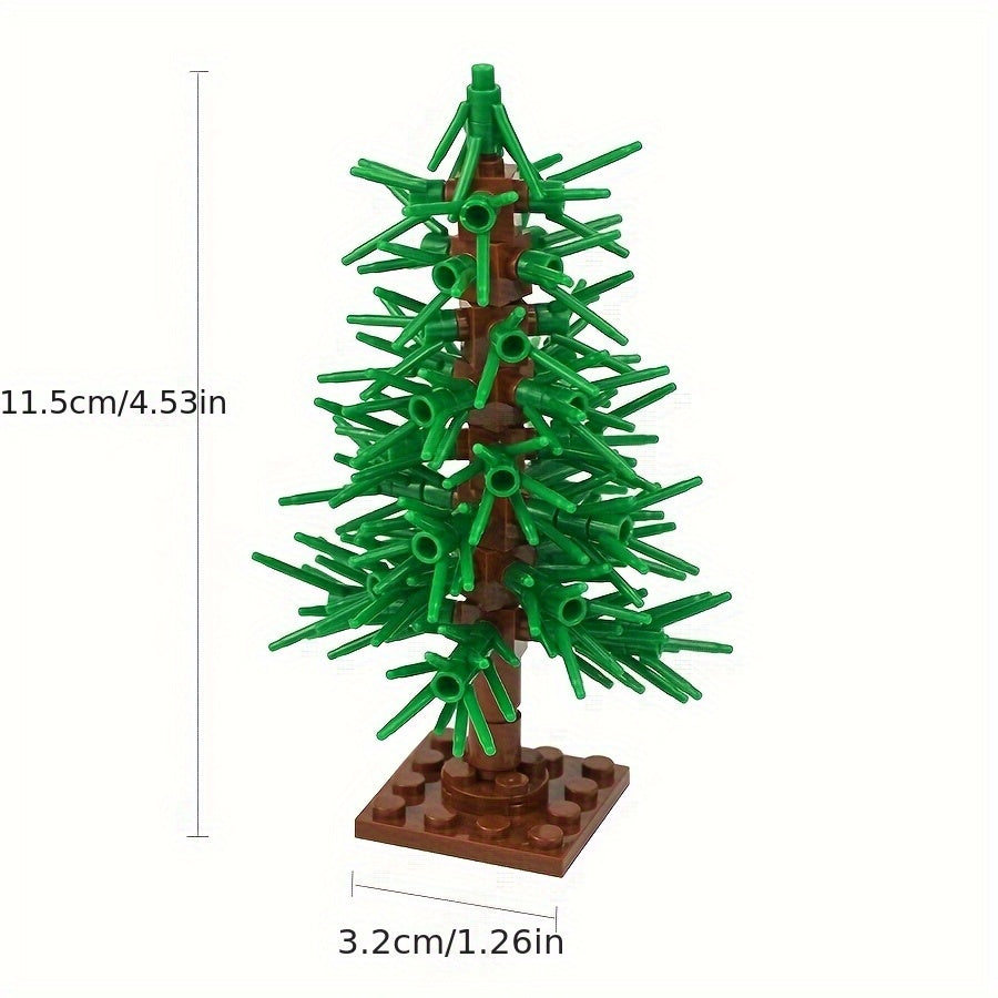 DIY City Tree Branch Shrub Green Plant Brick Assembly Pine with Base Plate