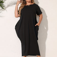 Solid Short Sleeve Maxi Dress With Pockets