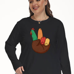 Funny Turkey Print Long Sleeve Crew Neck Tee