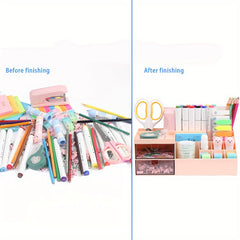 Pink Desk Storage Box Cutting Pen Holder & Accessories Plastic Stationery