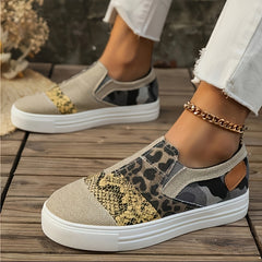 Leopard & Snakeskin Patchwork Canvas Shoes Low Slip Casual Flats