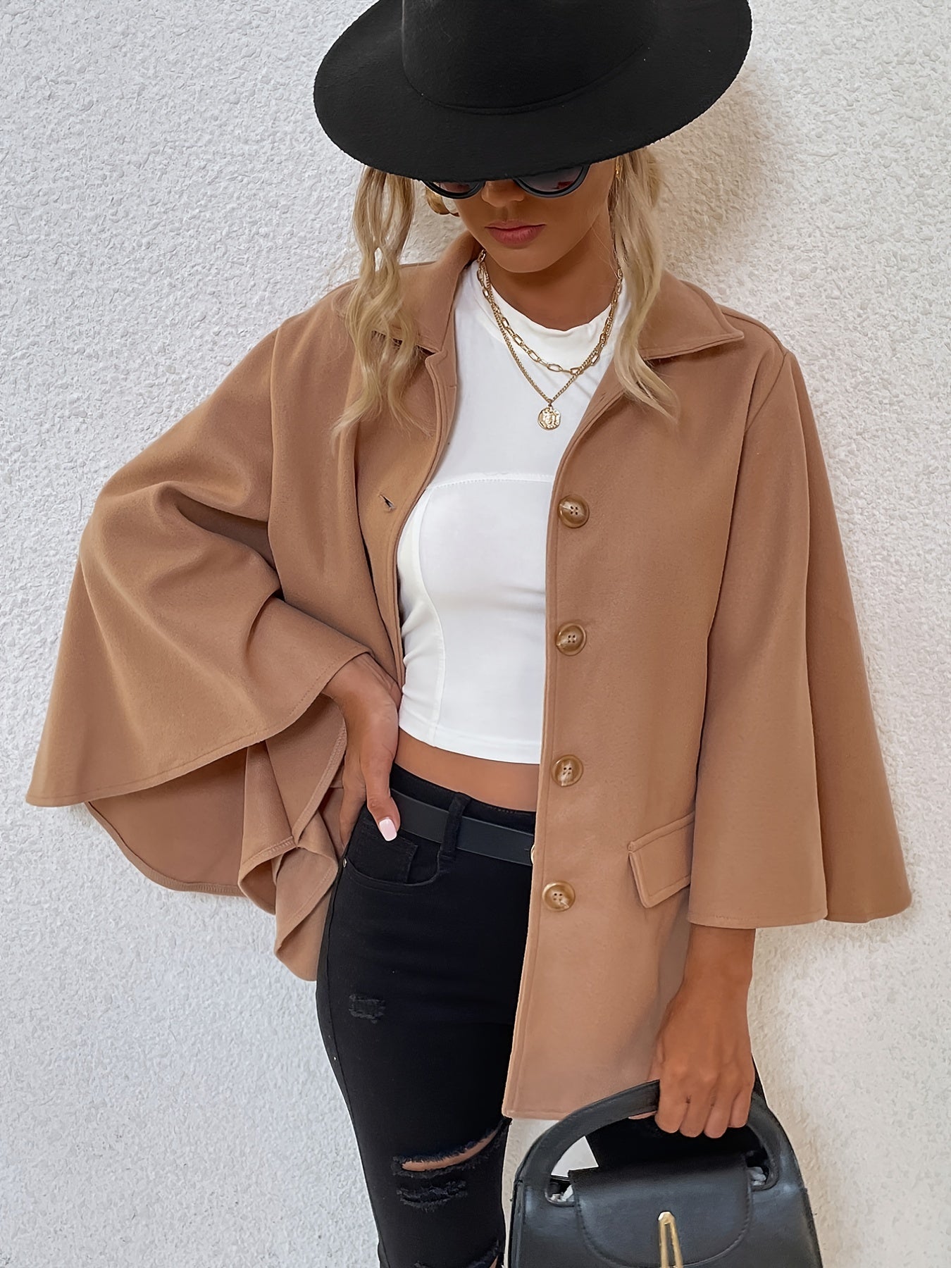 Casual Winter Pea Coat Solid Buttons Loose Outerwear Women's Clothing