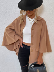 Casual Winter Pea Coat Solid Buttons Loose Outerwear Women's Clothing