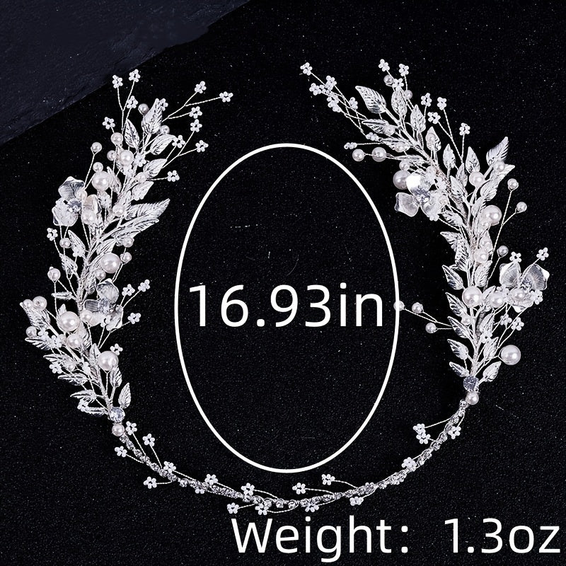 Bridal Silver Leaf Pearl Headband Tiara Wedding Hair Band