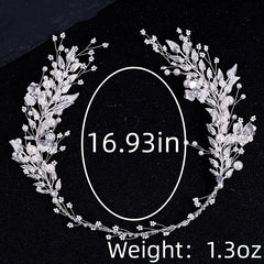Bridal Silver Leaf Pearl Headband Tiara Wedding Hair Band