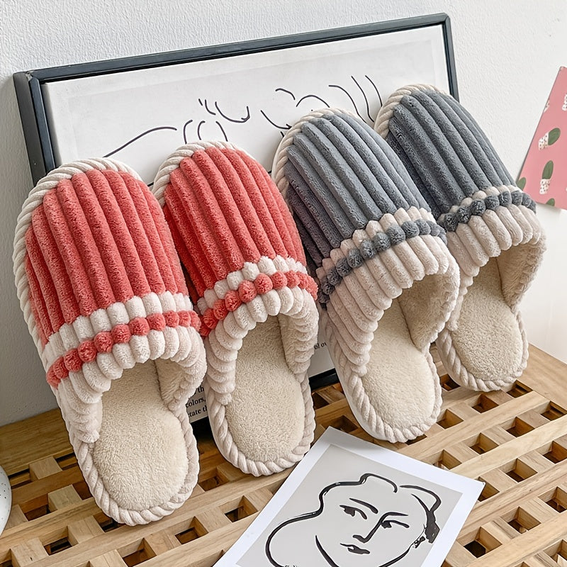 Men's Striped Fleece Cozy Non slip Slippers Winter