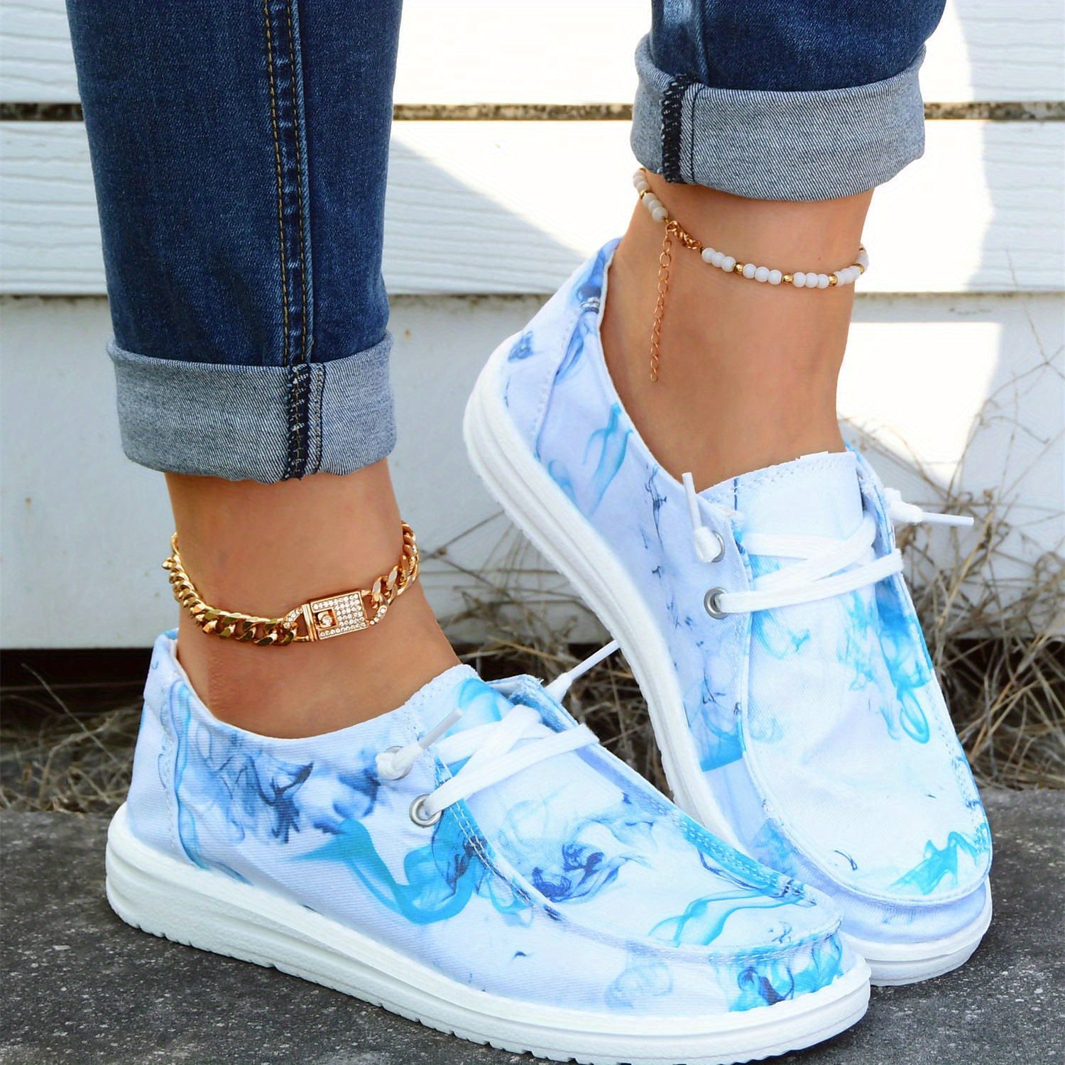 Women's Tie Dye Boat Shoes Lightweight Lace Up Sneakers