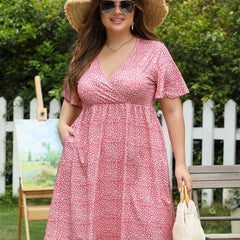 Casual Dress Women's Plus Allover Print Short Sleeve Midi Dress