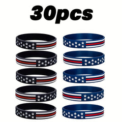 30pcs Independence Silicone Wristbands Patriotic Youth Party Favors