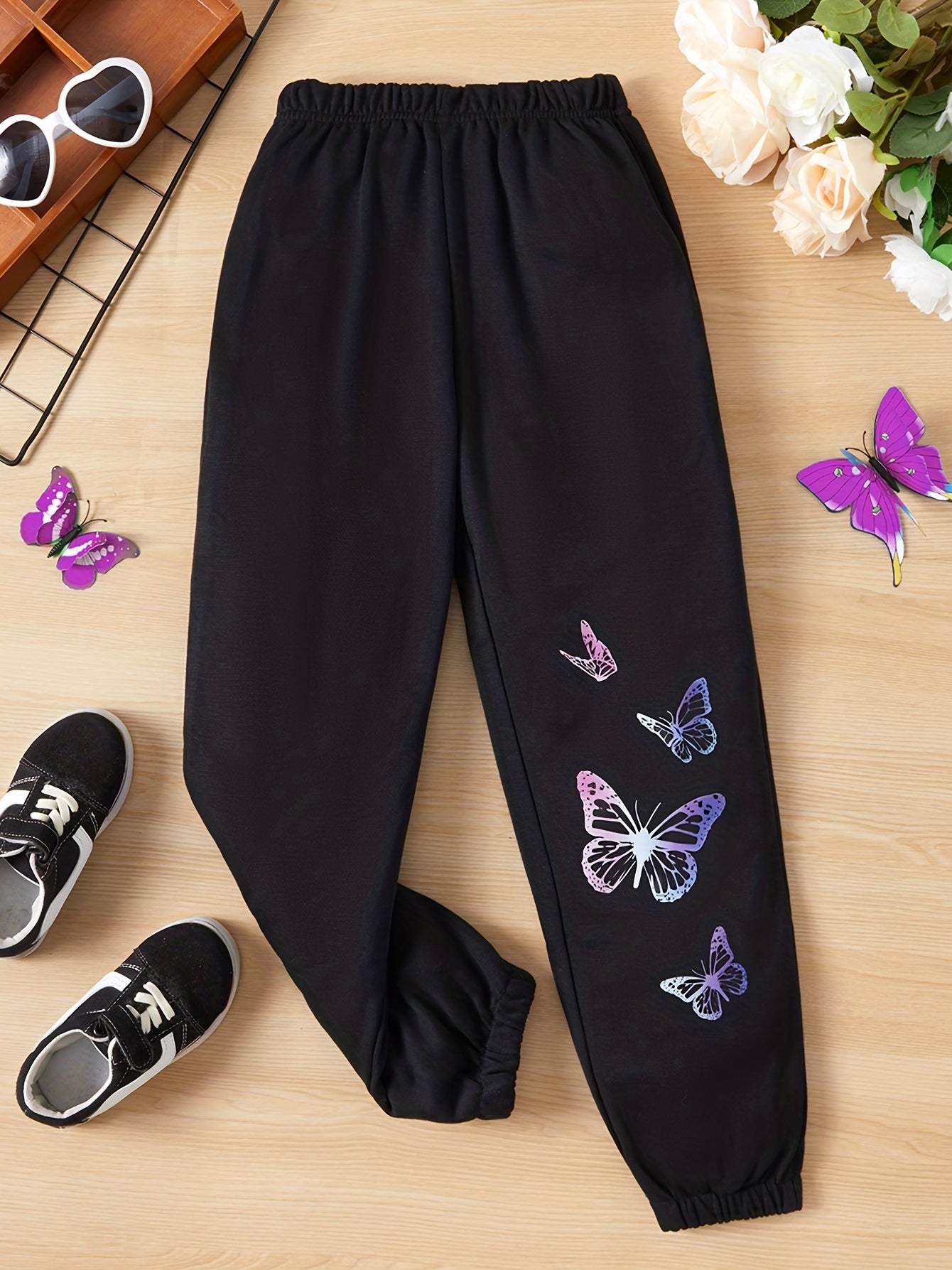Girls Butterfly Graphic Sweatpants Elastic Waist Joggers