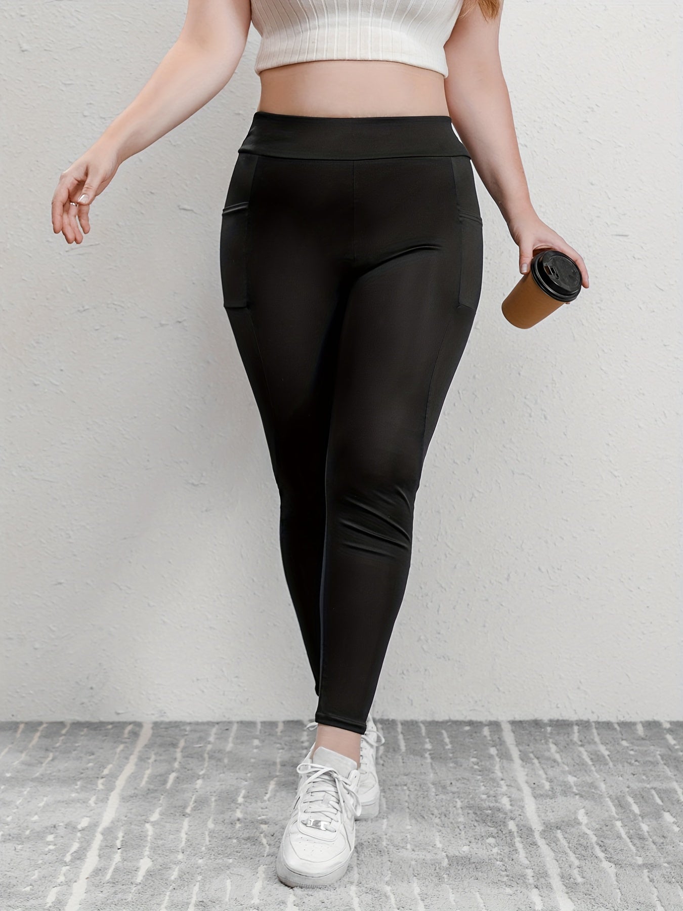 Basic Leggings Women's Plus Plain High Rise Leggings