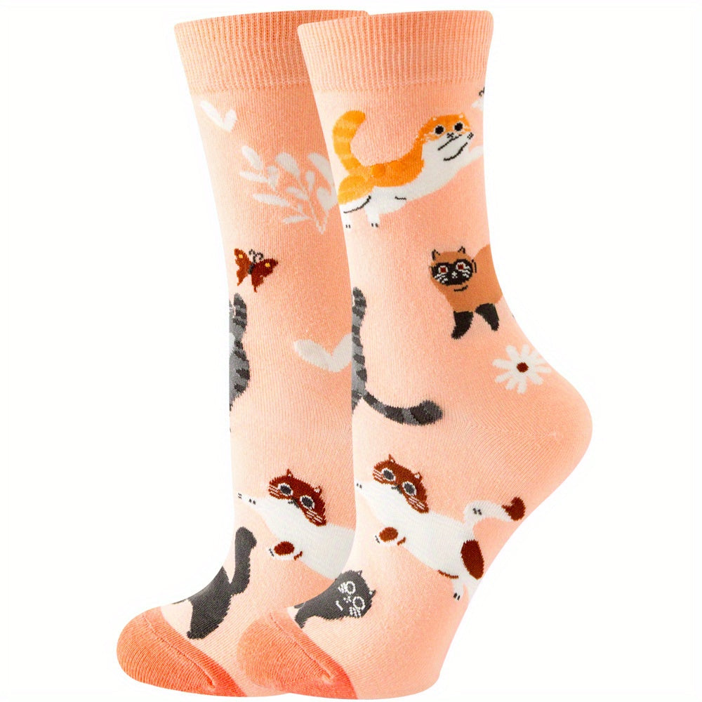 Cartoon Cat Print Socks Women's Stockings & Hosiery