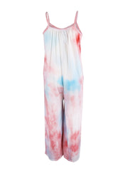 Boho Tie Dye Loose Cami Jumpsuit Casual Crew Neck Wide Leg Mini Strap Jumpsuit