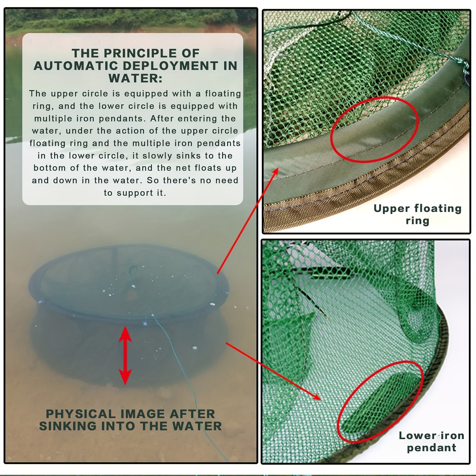 Automatic Open Fishing Nylon Net Folding Fishing Cage For Shrimp