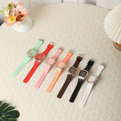 7pcs Quartz Watch Set Square Dial Silicone Strap Casual Multiple Options