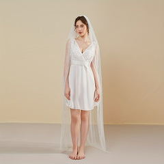 Bridal Veil with Faux Pearls 2m Long Single Layer Mesh